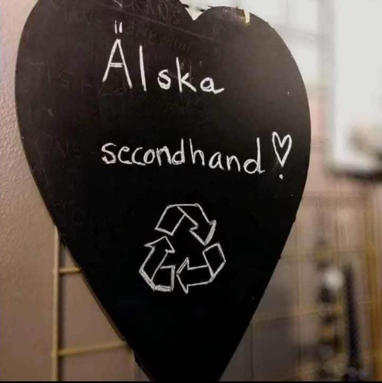 Handmålad skylt: Älska secondhand